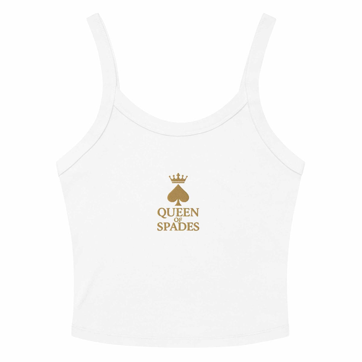 Weißes Queen of Spades Damen Micro-Rib Tank Top mit Spade-Logo und körpernahem Stretch Fit