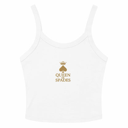 Weißes Queen of Spades Damen Micro-Rib Tank Top mit Spade-Logo und körpernahem Stretch Fit