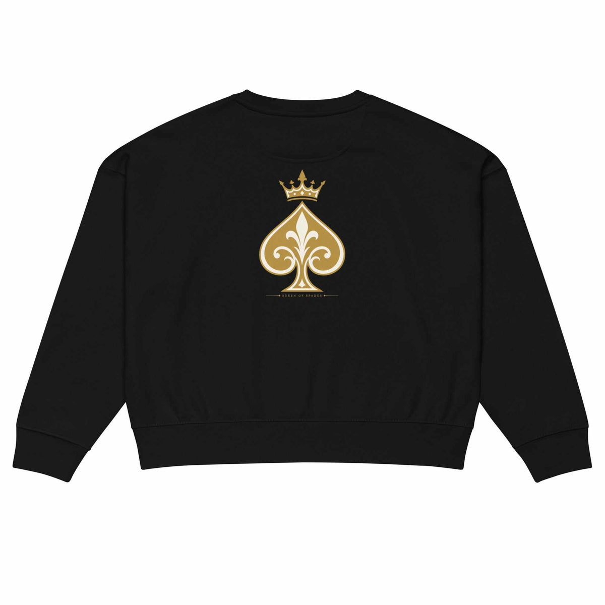 Queen of Spades Damen Sweatshirt mit Pik Spade-Logo, Bio-Baumwolle, Rundhals und überschnittenen Schultern in Streetwear-Stil