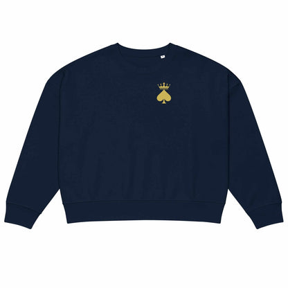 Queen of Spades Damen Bio-Sweatshirt mit Pik Spade-Logo und Rundhalsausschnitt in Schwarz